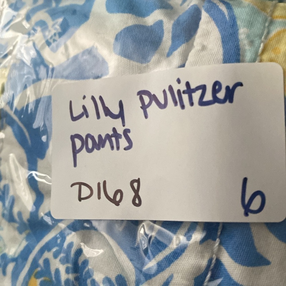 Lilly Pulitzer Cropped Light Pant Yellow Blue Monkey Lemon Pattern Size 6 - Picture 7 of 7